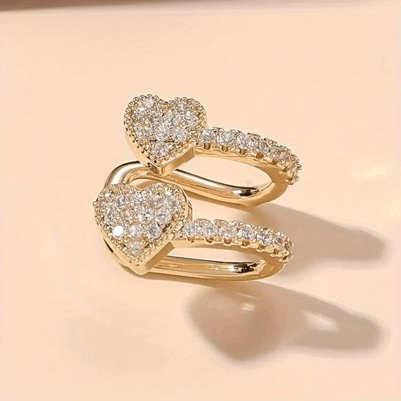 Double Heart Diamond Ear Clip - Picture 2 of 4